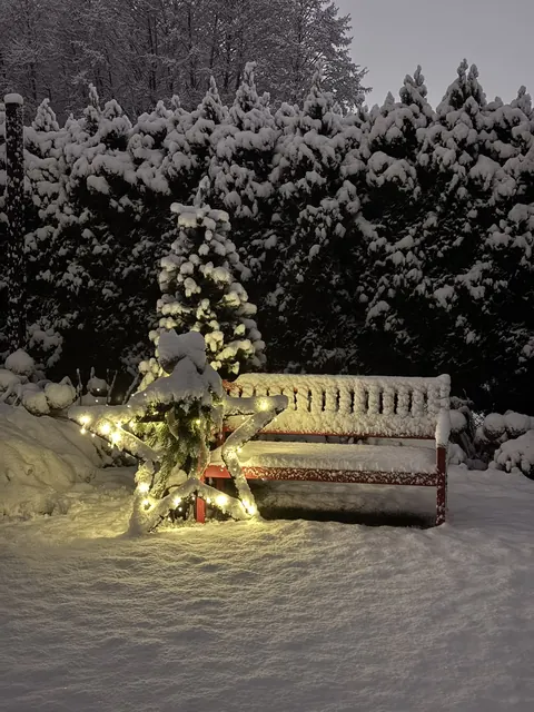 ModoStar-Stern und Bank im Schnee